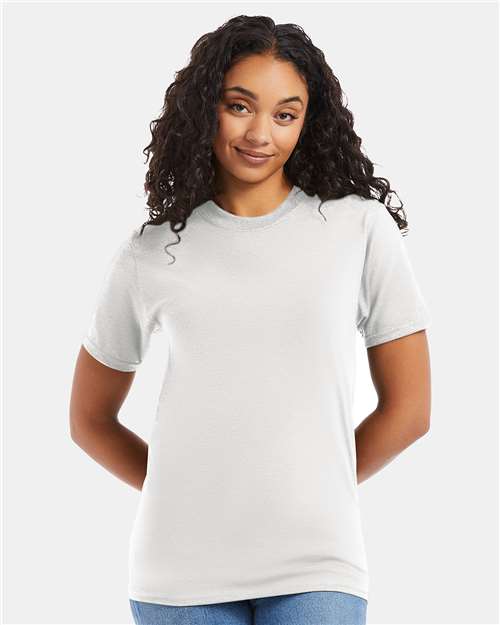 Hanes 5180 White — on model front