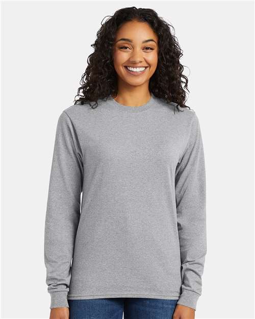 Hanes 5286 Light Steel — on model front