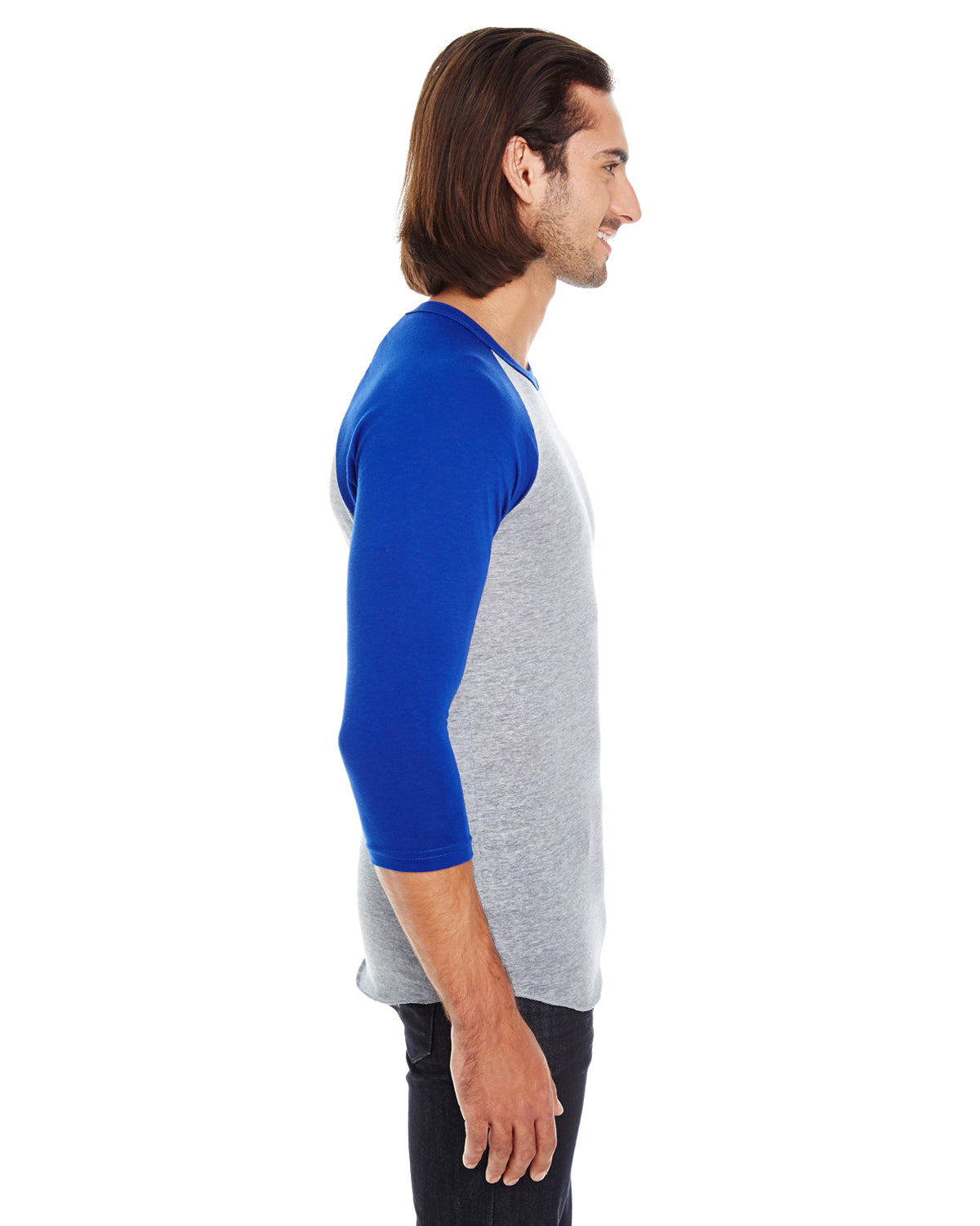 Unisex Poly-Cotton 3/4-Sleeve Raglan T-Shirt - Heather Gray / Lapis