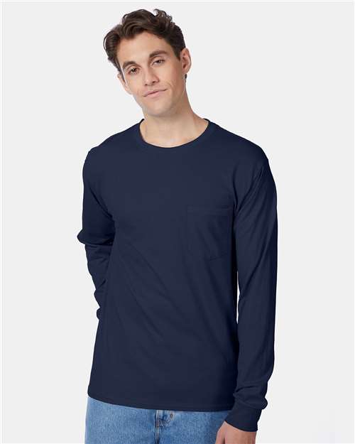 Hanes 5596 Navy — on model front