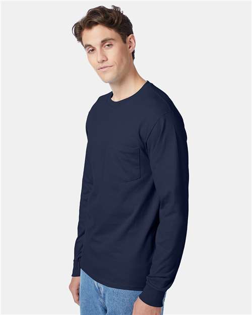 Hanes 5596 Navy — on model side