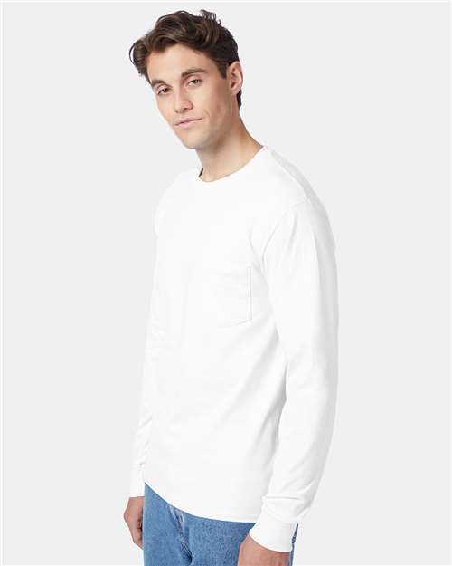 Hanes 5596 White — on model side