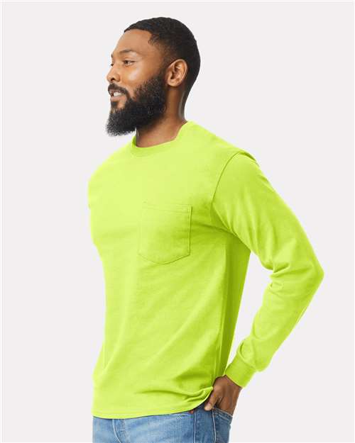 Gildan 2410 Safety Green — on model side