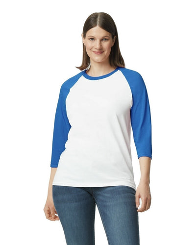 Unisex Heavy Cotton��� 3/4-Raglan Sleeve T-Shirt - White / Royal