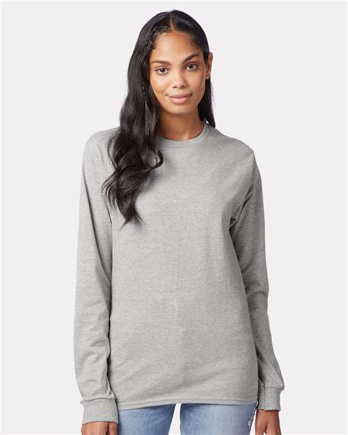 Hanes 5586 Light Steel — on model front