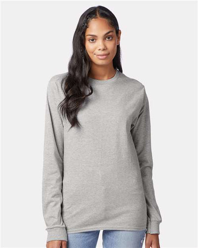 Hanes 5586 Light Steel — on model front