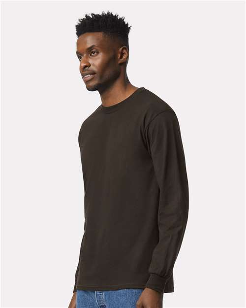 Gildan 2400 Dark Chocolate — on model side