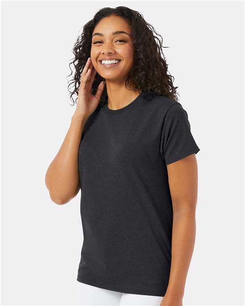 Hanes 5170 Charcoal Heather — on model side