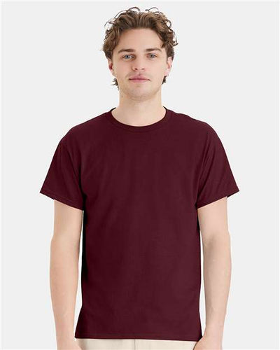 Hanes 5170 Maroon — on model front