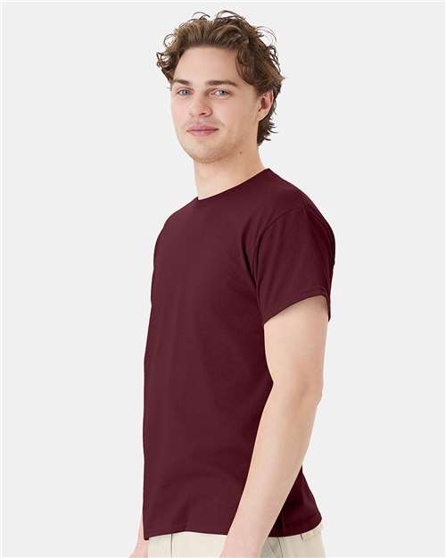 Hanes 5170 Maroon — on model side