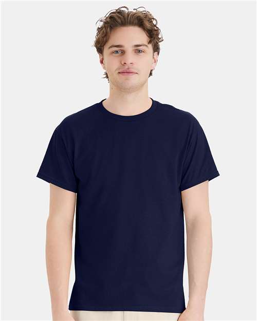 Hanes 5170 Navy — on model front