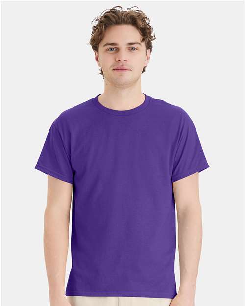 Hanes 5170 Purple — on model front