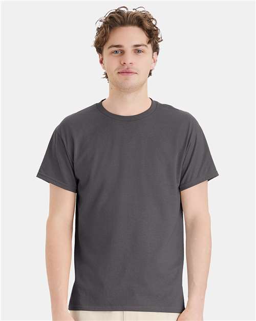 Hanes 5170 Smoke Grey — on model front