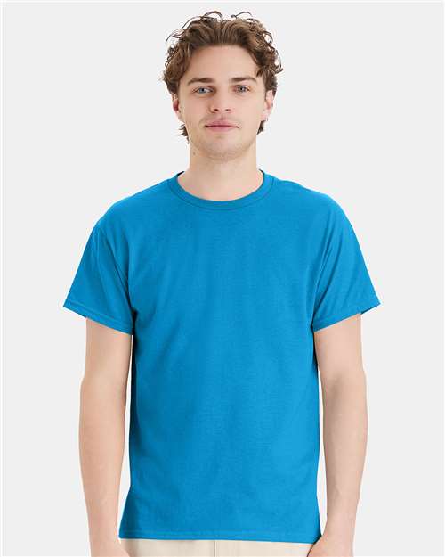 Hanes 5170 Teal — on model front