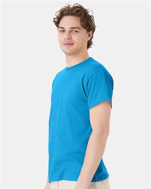 Hanes 5170 Teal — on model side