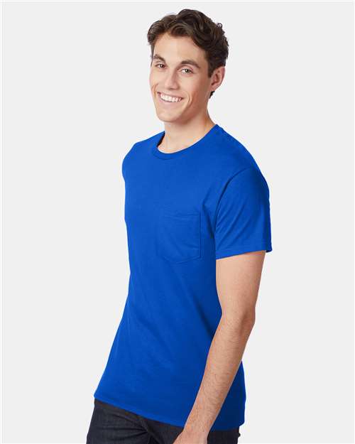 Hanes 5590 Deep Royal — on model side