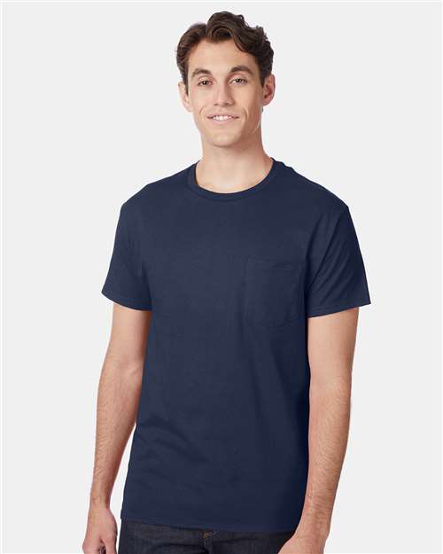 Hanes 5590 Navy — on model front