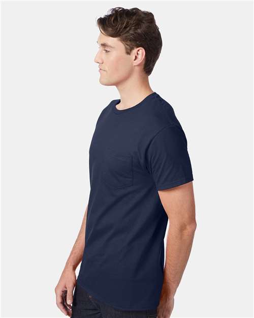 Hanes 5590 Navy — on model side