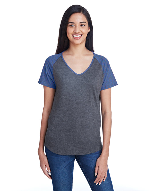 Women's Tri-Blend Raglan T-Shirt - Heather Gray / Heather Blue