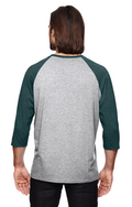 Unisex Triblend 3/4-Sleeve Raglan T-Shirt - Heather Gray / Heather Dark Green