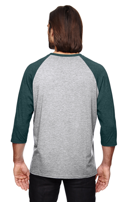 Unisex Triblend 3/4-Sleeve Raglan T-Shirt - Heather Gray / Heather Dark Green