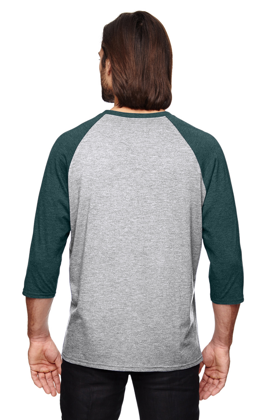 Unisex Triblend 3/4-Sleeve Raglan T-Shirt - Heather Gray / Heather Dark Green