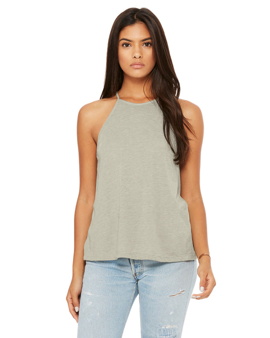 Women's Flowy High Neck Tank - Heather Stone