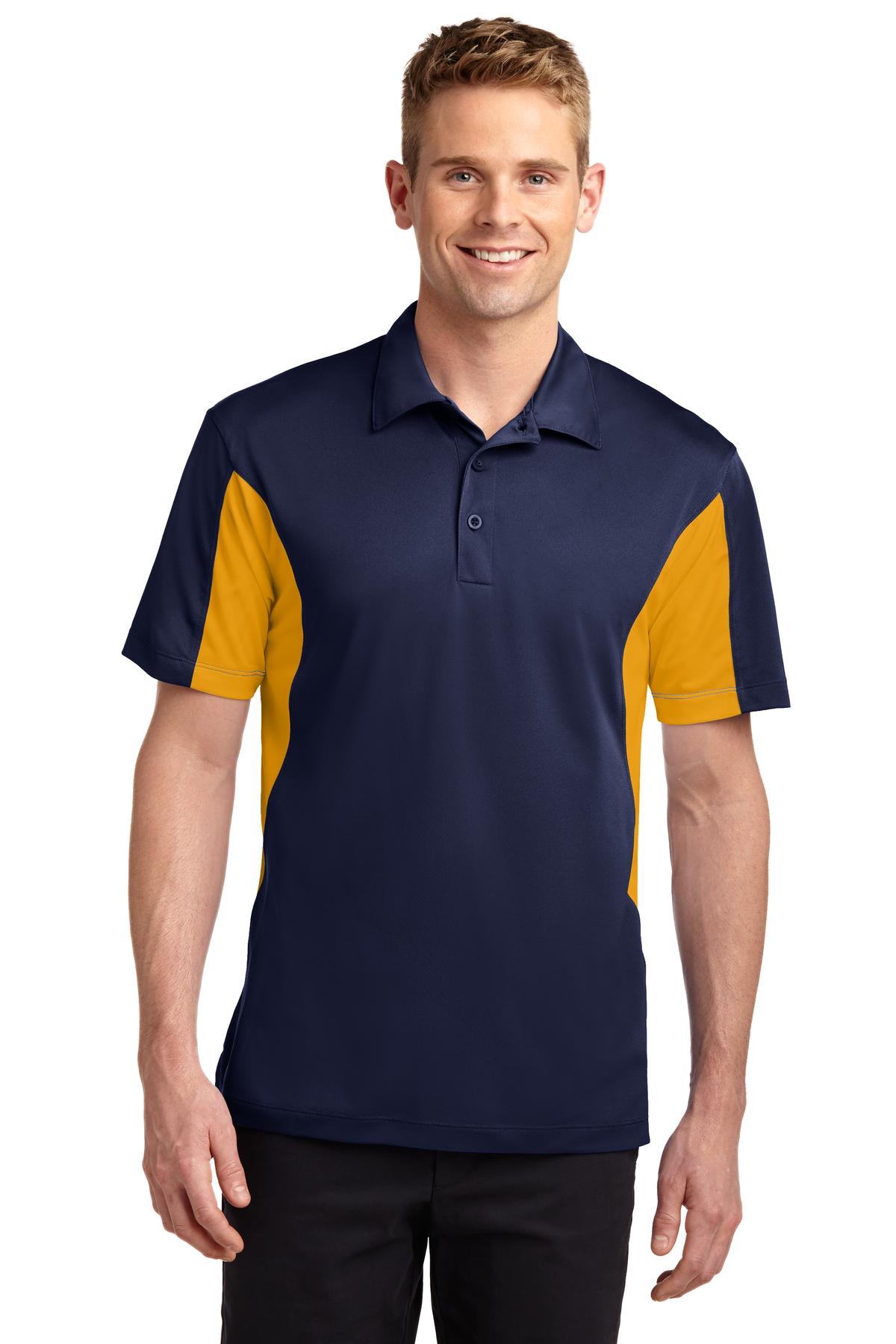 Men's Side Blocked Micropique Sport-Wick Polo - True Navy / Gold