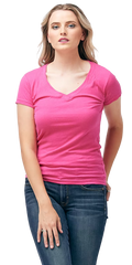 Women's Slim Fit Fine Jersey V-Neck - Fuchsia