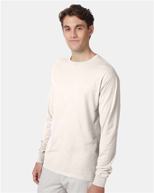 Hanes 5186 Natural — on model side
