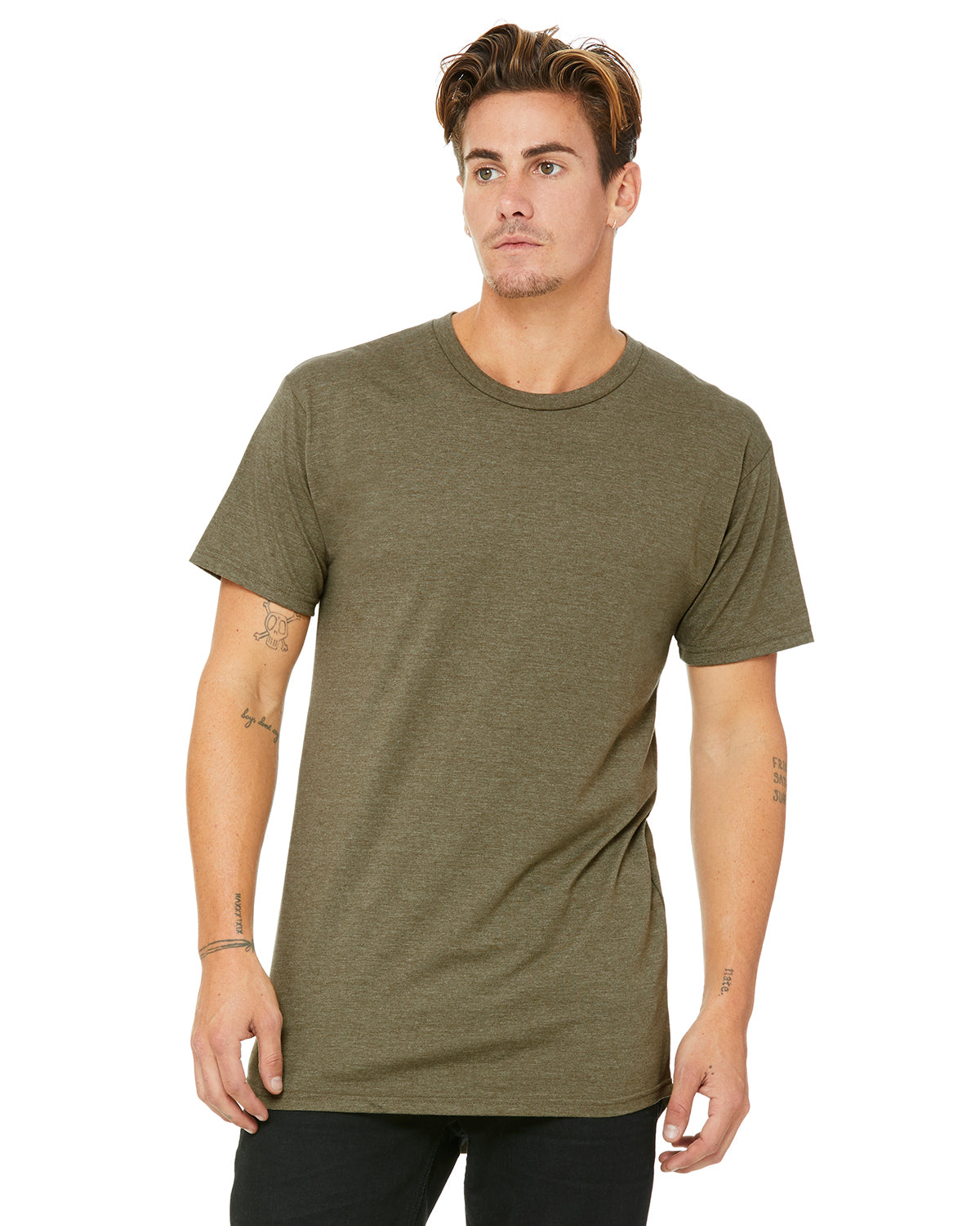 Men's Long Body Urban T-Shirt - Heather Olive