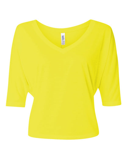 Women's Flowy Boxy Half-Sleeve V-Neck T-Shirt - Neon Yellow