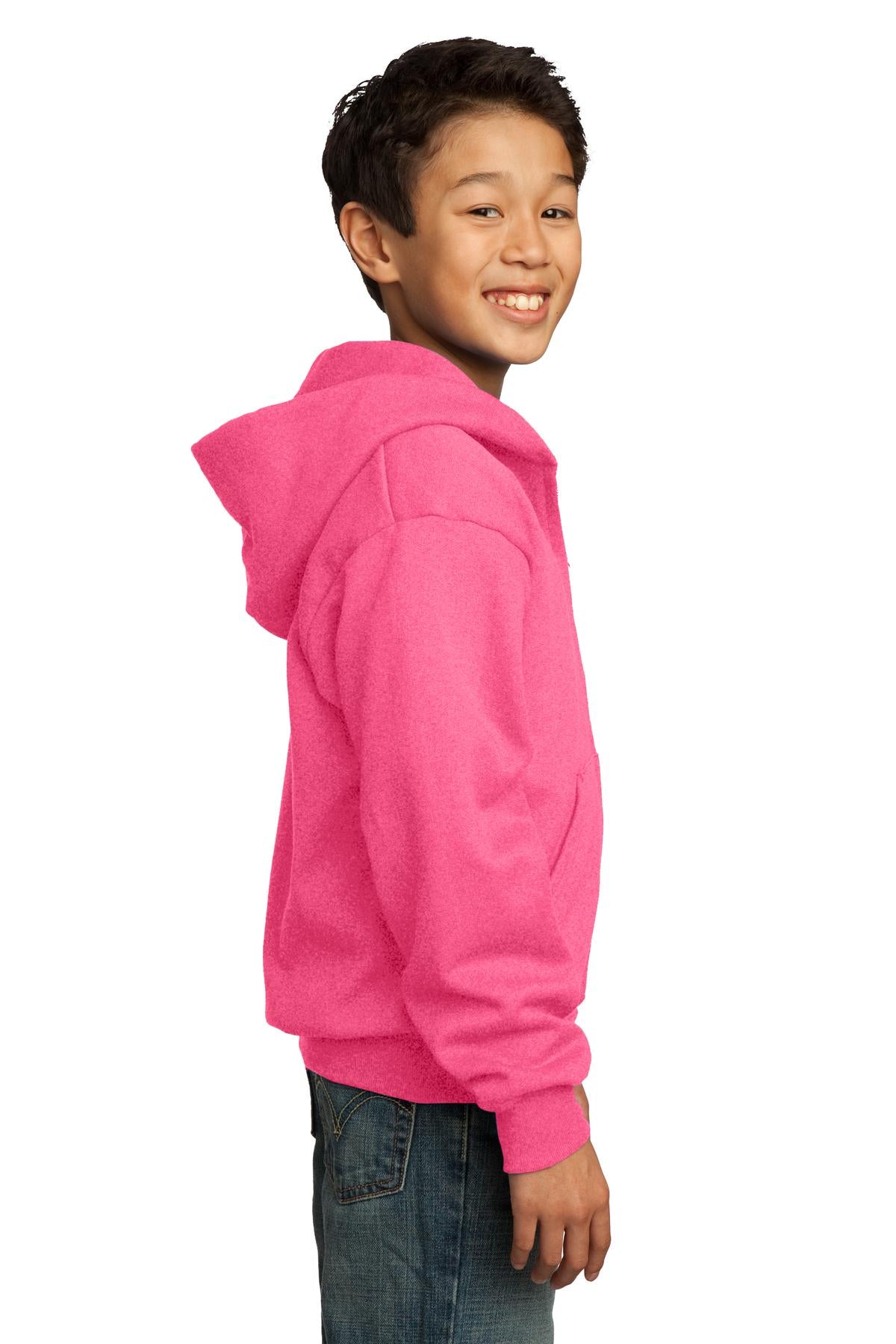 Youth Core Fleece Full-Zip Hoodie - Neon Pink
