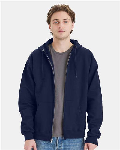 Hanes F280 Navy — on model front