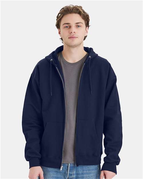 Hanes F280 Navy — on model front