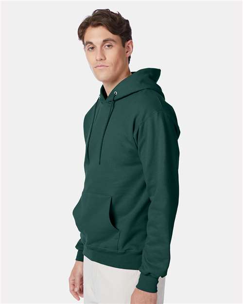 Hanes F170 Deep Forest — on model side