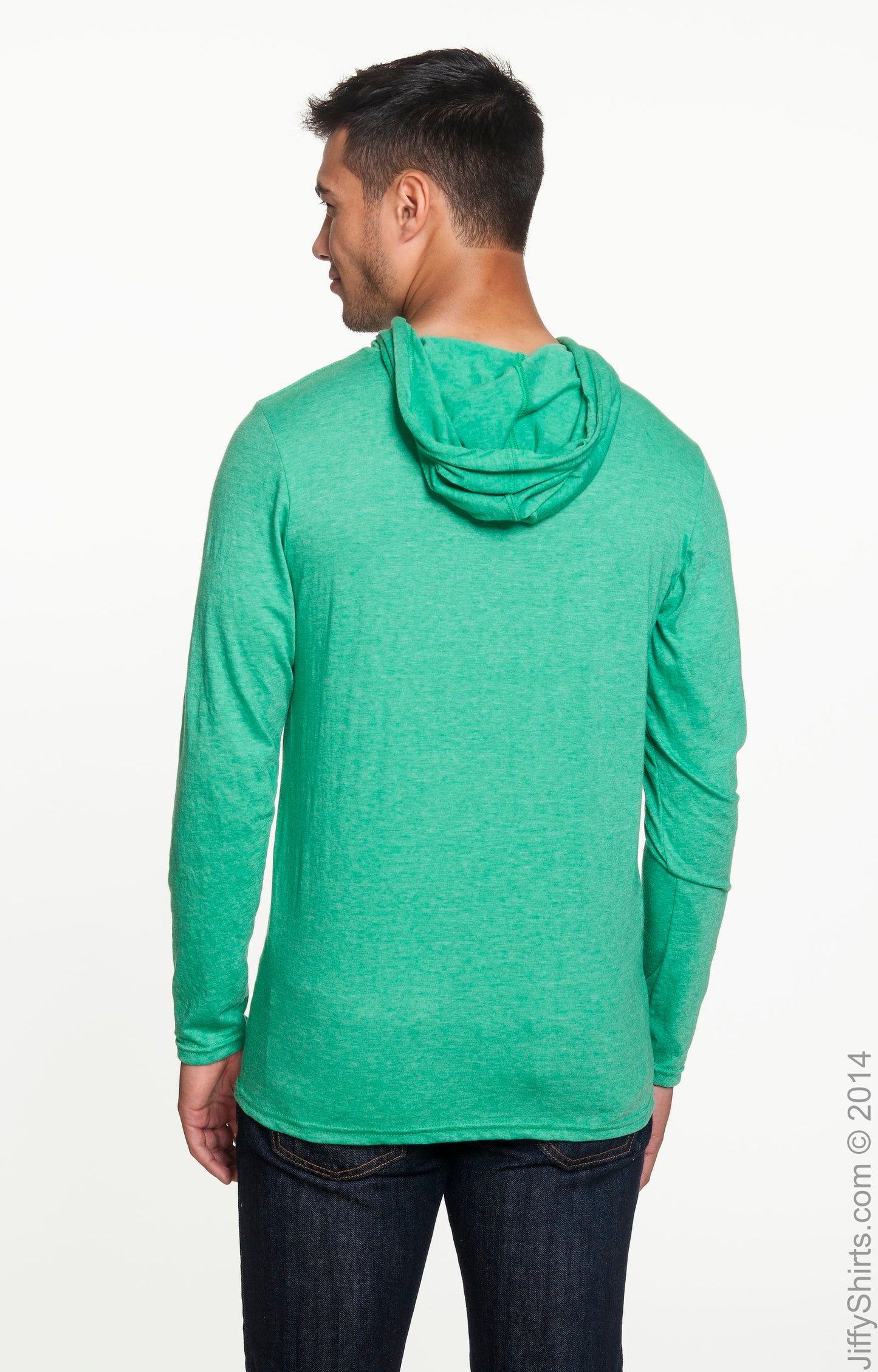 Unisex Lightweight Long-Sleeve Hooded T-Shirt - Heather Green / Neon Yellow