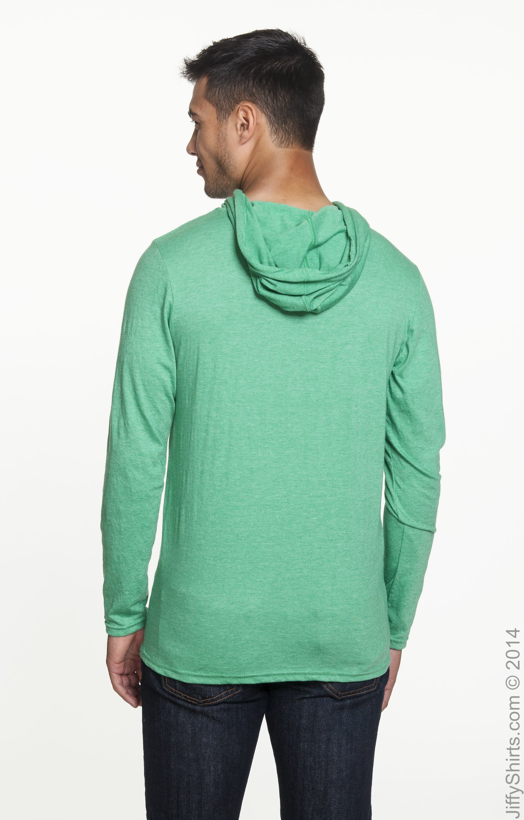Unisex Lightweight Long-Sleeve Hooded T-Shirt - Heather Green / Neon Yellow