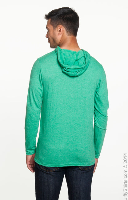 Unisex Lightweight Long-Sleeve Hooded T-Shirt - Heather Green / Neon Yellow