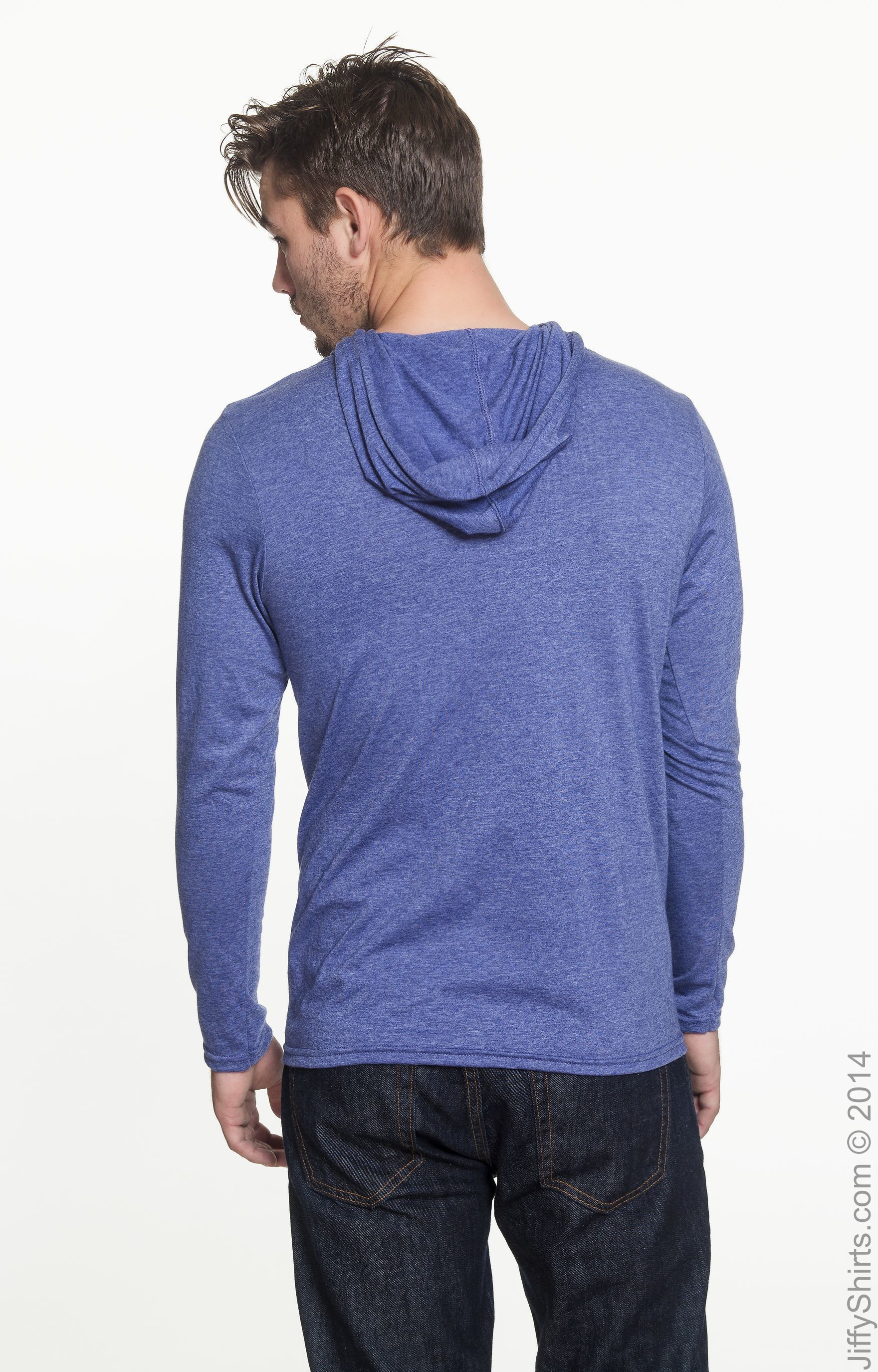 Unisex Lightweight Long-Sleeve Hooded T-Shirt - Heather Blue / Neon Yellow