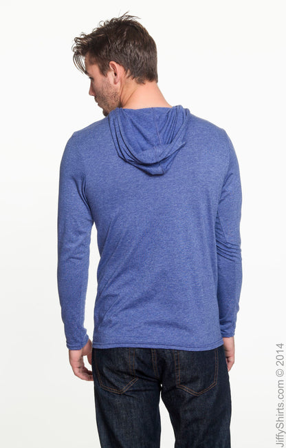 Unisex Lightweight Long-Sleeve Hooded T-Shirt - Heather Blue / Neon Yellow