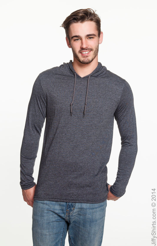 Unisex Lightweight Long-Sleeve Hooded T-Shirt - Heather Dark Gray / Dark Gray