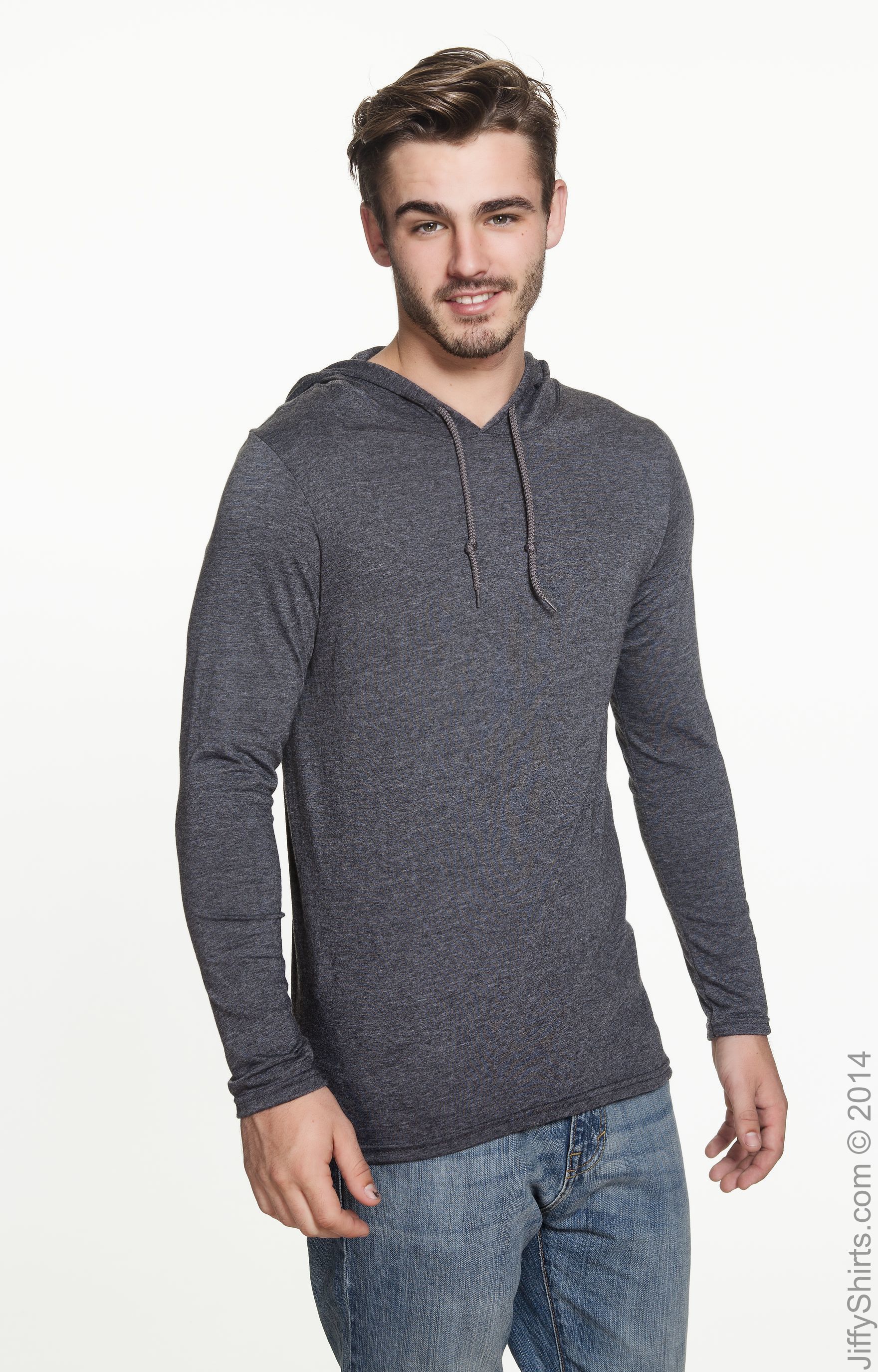 Unisex Lightweight Long-Sleeve Hooded T-Shirt - Heather Dark Gray / Dark Gray