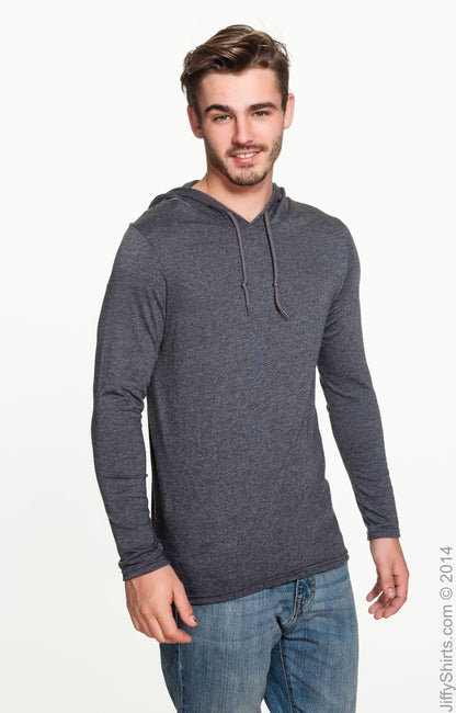 Unisex Lightweight Long-Sleeve Hooded T-Shirt - Heather Dark Gray / Dark Gray