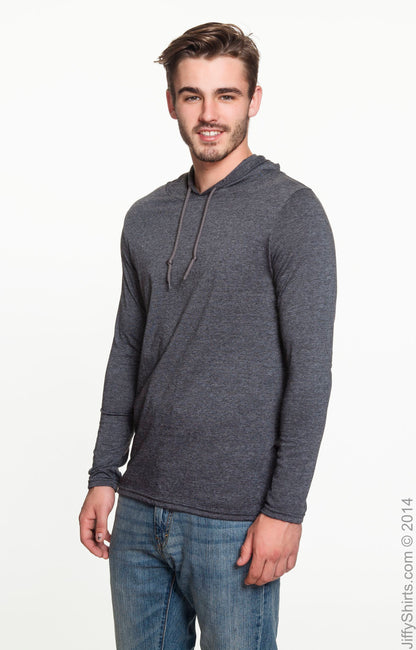 Unisex Lightweight Long-Sleeve Hooded T-Shirt - Heather Dark Gray / Dark Gray