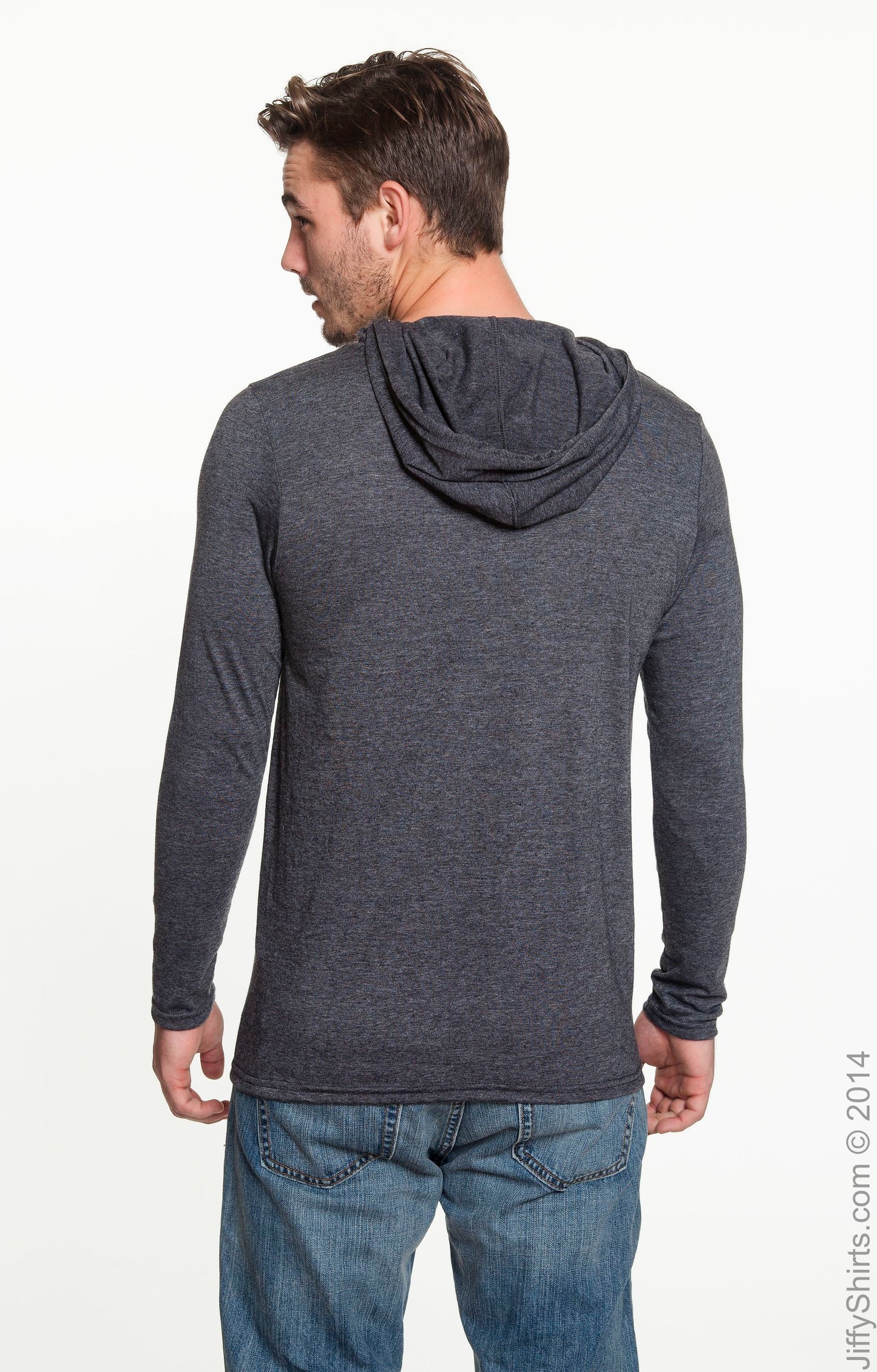 Unisex Lightweight Long-Sleeve Hooded T-Shirt - Heather Dark Gray / Dark Gray