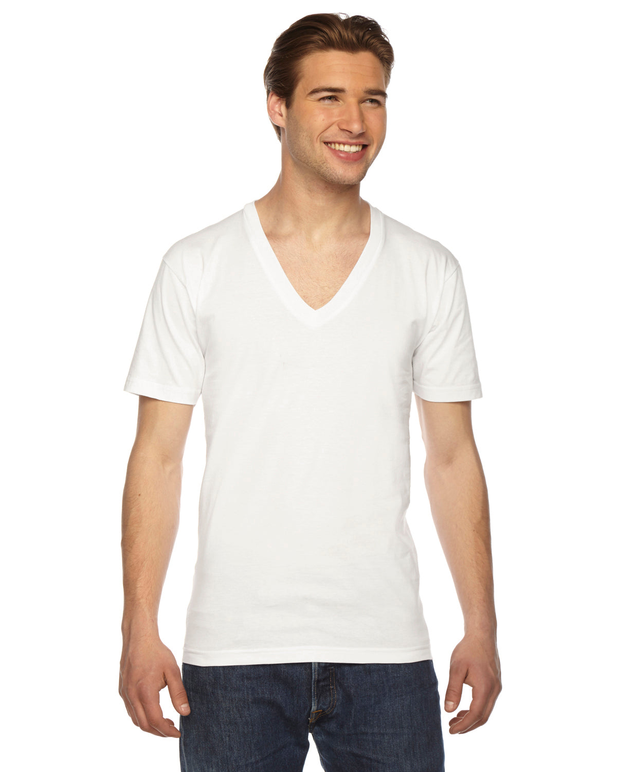 Unisex Fine Jersey Short-Sleeve V-Neck T-Shirt - White