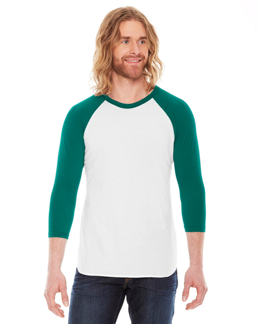 Unisex Poly-Cotton 3/4-Sleeve Raglan T-Shirt - White / Evergreen