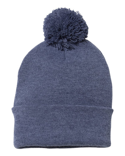 Pom-Pom 12" Knit Beanie - Heather Navy