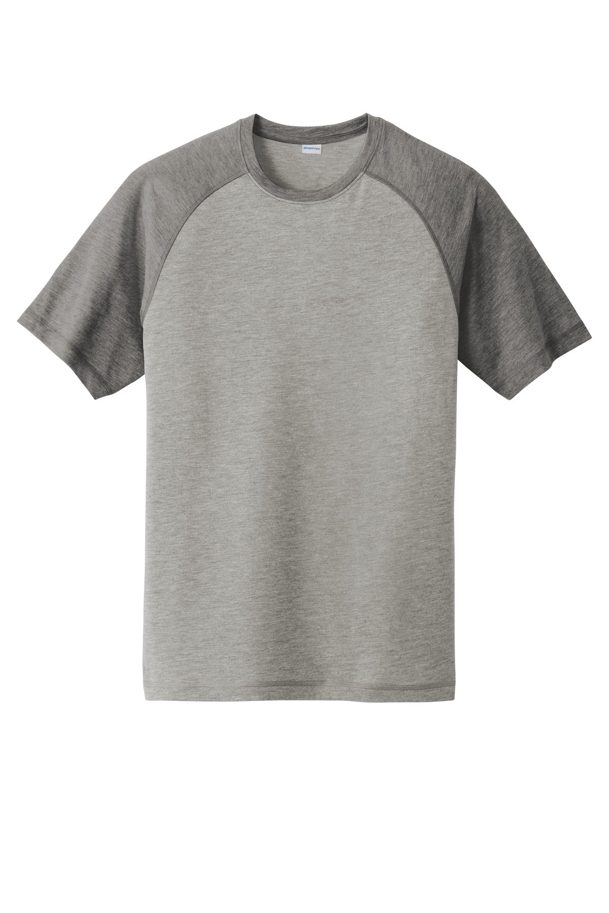 Unisex PosiCharge Tri-Blend Wicking Raglan Tee - Dark Gray Heather / Light Gray Heather